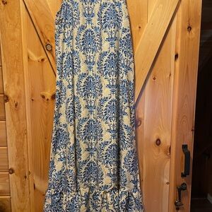 Blue and Cream Printed Maxi Sundress- Women's size large whimsical, flowy
